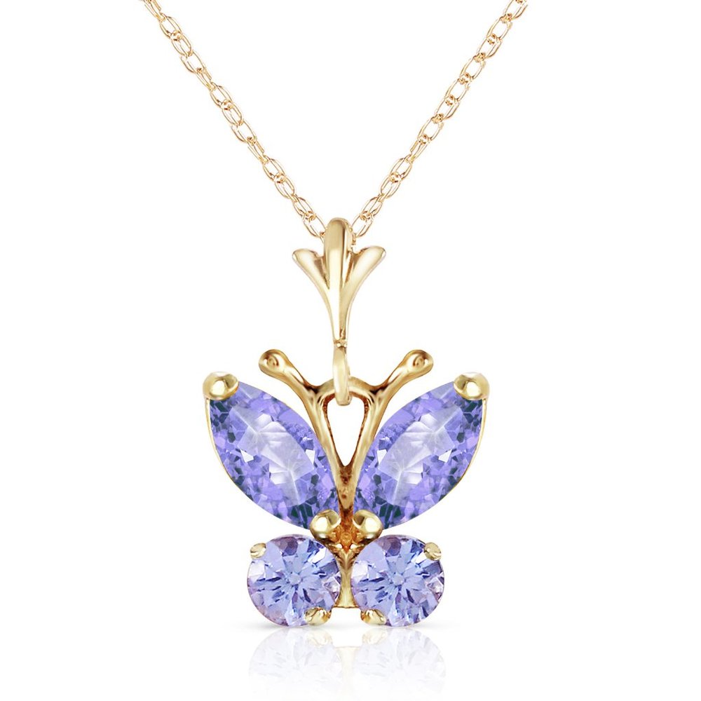 14K. SOLID GOLD BUTTERFLY NECKLACE WITH TANZANITES - Picture 1 of 7